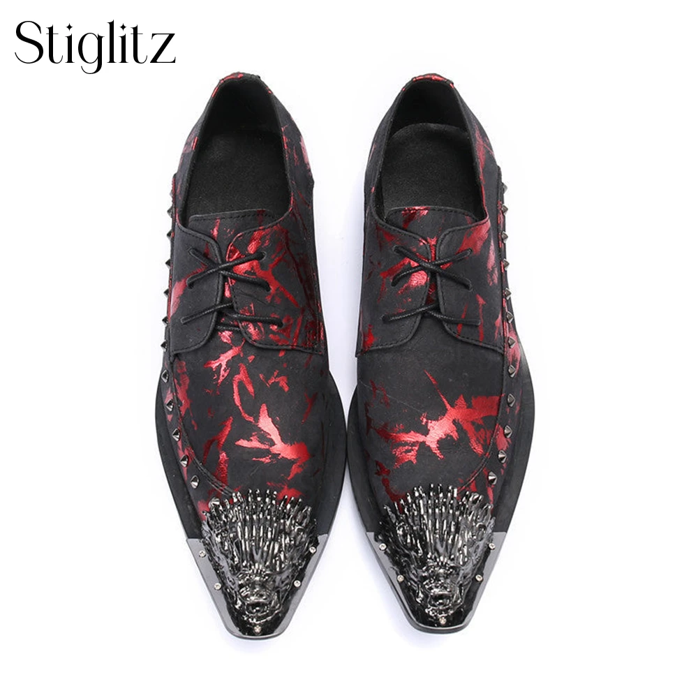 Роскошные туфли с металлическими наконечниками модельные в стиле панк шипами