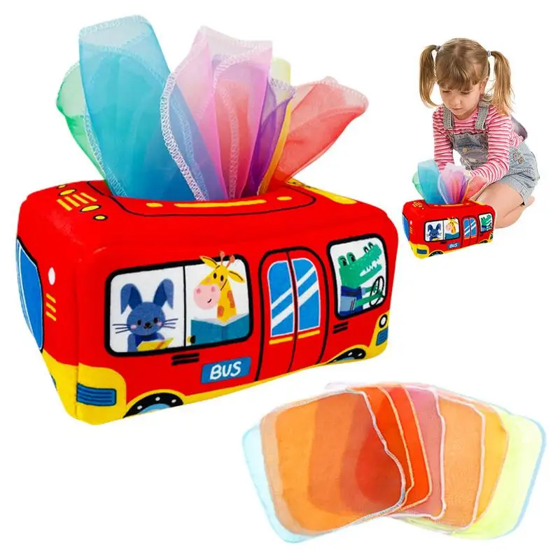 

Коробка для детских салфеток, игрушка монтессор, сенсорные с 8 шелковыми шарфами, тянущиеся вдоль коробки для детских салфеток, образовательная детская коробка для пальцев дошкольного возраста