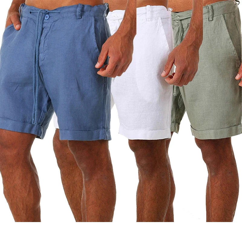 Fashion Shorts Men's Summer Linen Casual Single Pants Pure Color Lace-up Quick-drying Shorts