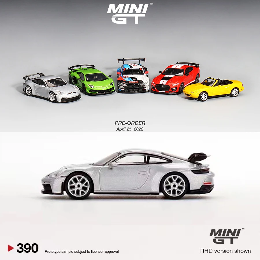 

MINI GT 1:64 Model Car 911 (992) GT3 Alloy Die-Cast Running Car- Silver Metallic #390-LHD