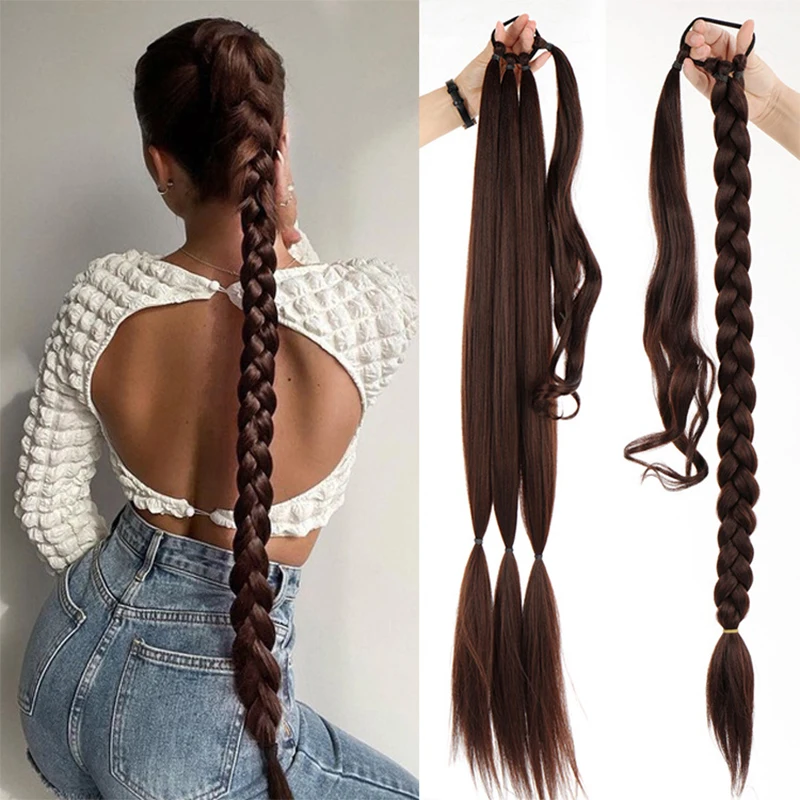DIFEI Synthetic Hair Extension Ponytail Strap Fastening on Woman Ponytail Wrap-around Rubber Band Wig DIY Braided Horse tail