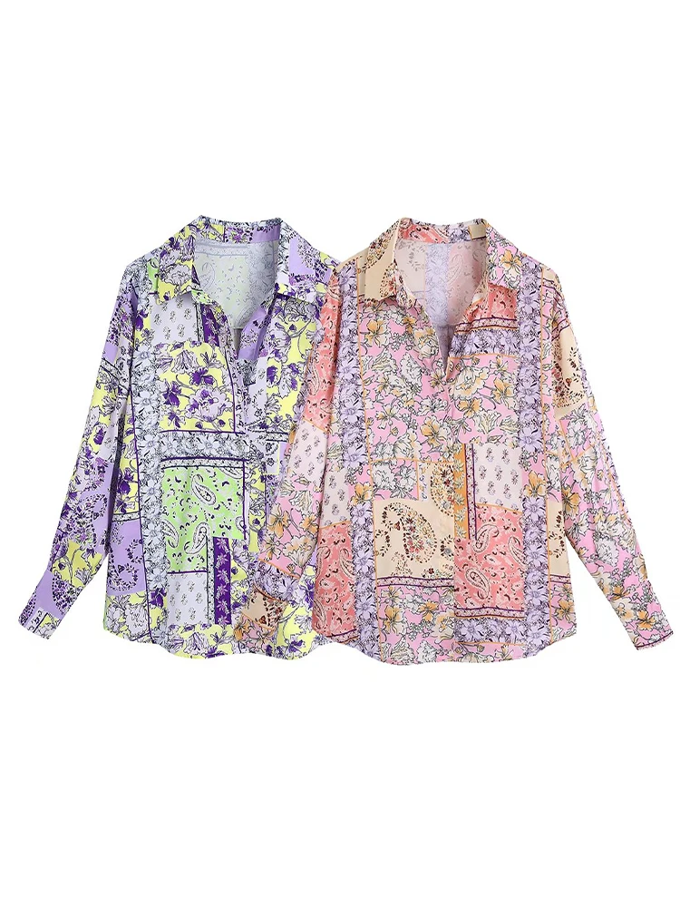 

Блузка женская с длинным рукавом и атласным принтом, весна 2022