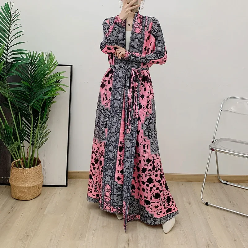 Плиссированный халат куртка мусульманский женское длинное платье с рукавом