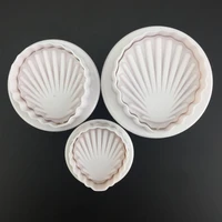 3pcs food grade plastic shell shape fondant cake molds plunger cookie cutter biscuit chocolates stamps baking decorating tools