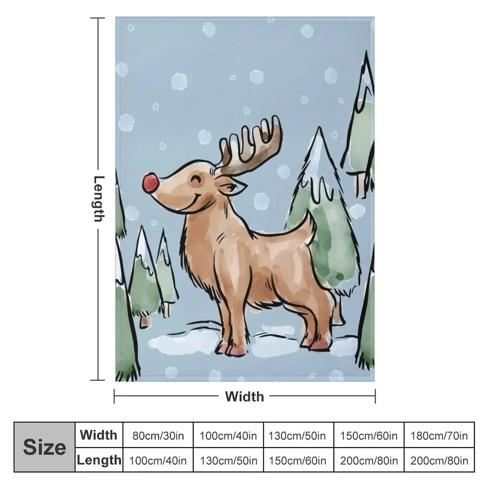 Акварельная картина красного оленя в рождественском стиле покрывало для снега