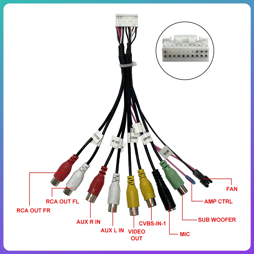

Автомобильные аксессуары для радио Android, выходной провод RCA, 20-контактный вспомогательный сабвуфер, микрофон, вентилятор, адаптер, универсальный кабель