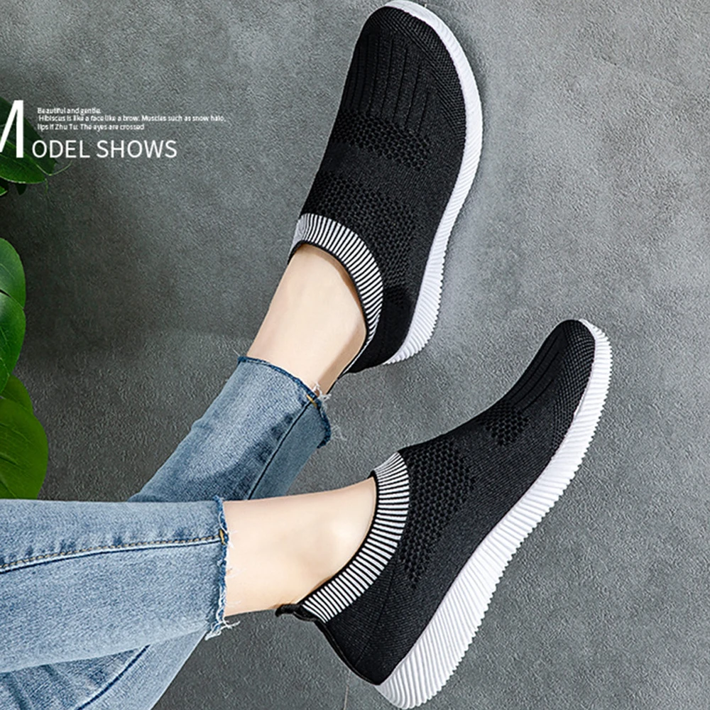 New Large Size Women's Shoes Fly Knitting Shoes Lightweight Socks Shoes Fashion Sports Single Shoes Fly Knitting Loafers Casual