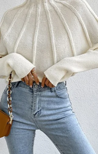 Осень/зима однотонный свитер с длинным рукавом и высоким воротником