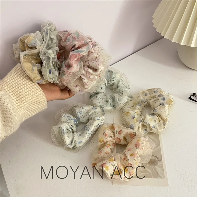 

Hair Tie Double-layer Fabric Mesh Hair Accessories Elastic Hair Rope Pastoral Pale Pink Fairy Headgear For Girl