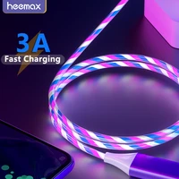 flowing streamer 3a fast charging cable light led usb c cord glowing led cable micro usb type c high speed data transfer cable
