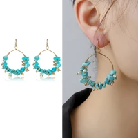 bohemian turquoise beads earrings handmade big circle drop earring for women party jewelry accessories
