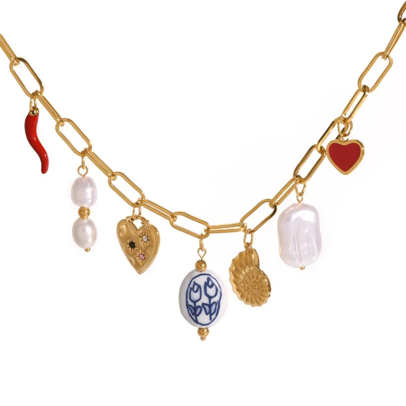 Женское керамическое ожерелье Minar с подвеской в виде сердца из красной эмали