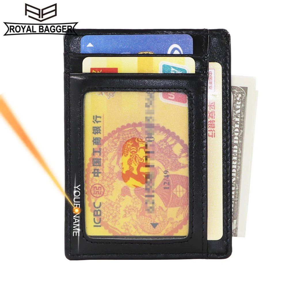 

Royal Bagger Card Wallet Slim Front Pocket RFID Block Genuine Cow Leather Wallets for Men Women Business Casual Clean Stock