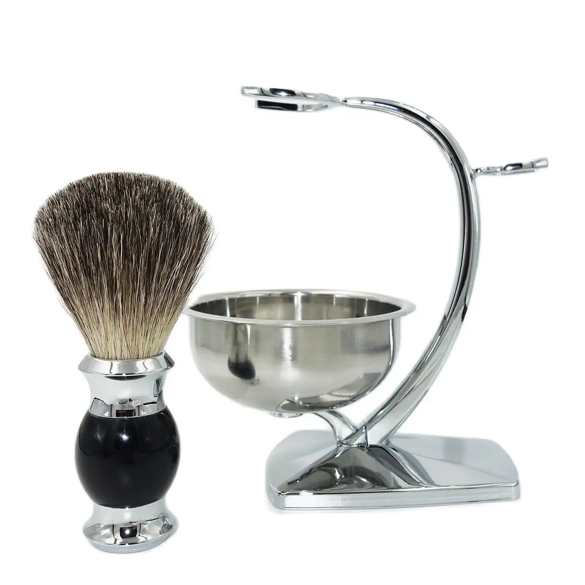 iRAZOR Men Shaving Set with Natual Honey Pure Badger Hair Brush and Soap Lather Bowl Deluxe Chrome Manual Razor Stand Holder |