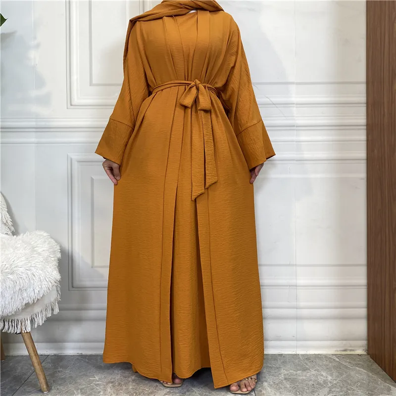 2PC Set Muslim Woman Minimalist Matching Outfits Abaya Kimono Dubai Turkish Modesty Casual Ramadan  muslim sets