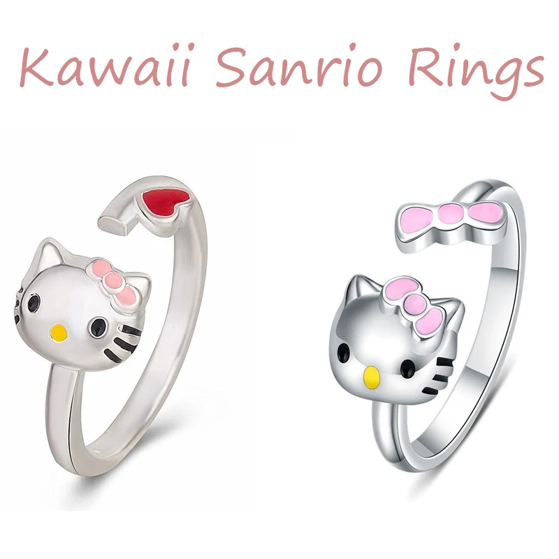 

Kawaii Sanrio Ring Cute Hello Kt Cartoon Anime Adjustable Ring Jewelry Toys for Girls Birthday Gifts