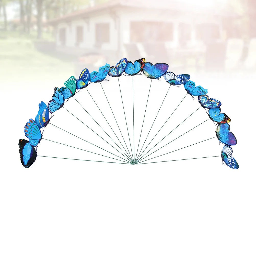 

24pcs Simulation Sticks Artificial Butterflies Stakes DIY Ornament Decor for Garden Patio Lawn Flowerpot (Blue)