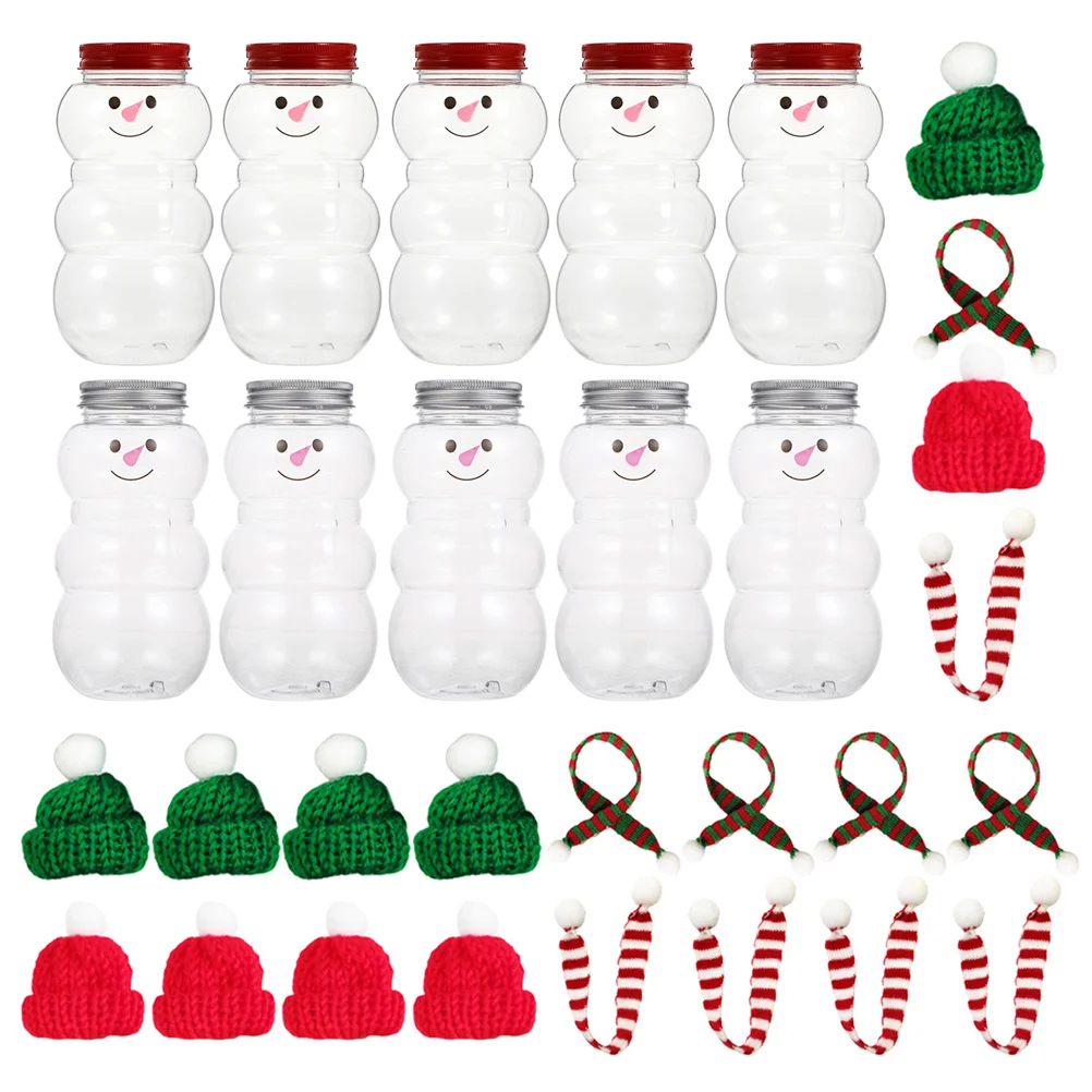 

Miniature Christmas Hat Juice Container Reusable Bottles Beverage Jar Drink Containers Snowman Jars Plastic