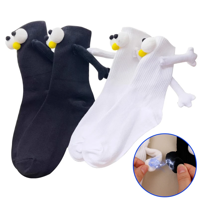 

Couple Harajuku Cotton Socks for Couple Magnetic Suction Hand in Hand Socks Black White Unisex Holding Hands Long Socks