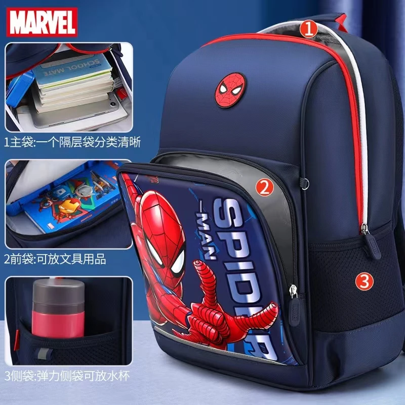 Marvel School Bag For Boys Primary Student Shoulder Orthopedic Backpack Iron Spider Man Captain America Large Capacity Mochilars