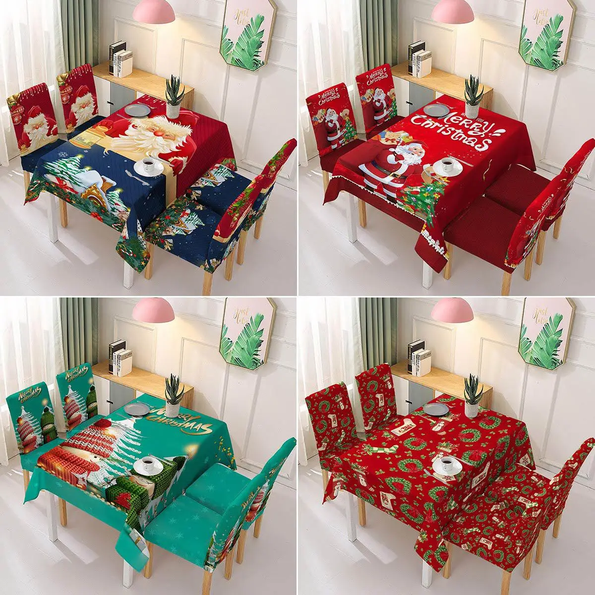 

Рождественская скатерть/чехол на стул, набор скатертей, декор для кухонного стола, чехол для стола с Санта-Клаусом, эластичный водонепроницаемый домашний текстиль, Лидер продаж