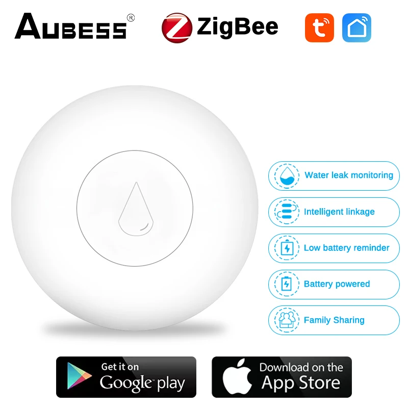 

Aubess ZigBee Smart Tuya Water Leak Sensor Leakage Alarm Detector Real-time Detection Smartlife APP Work With Alexa Google Home