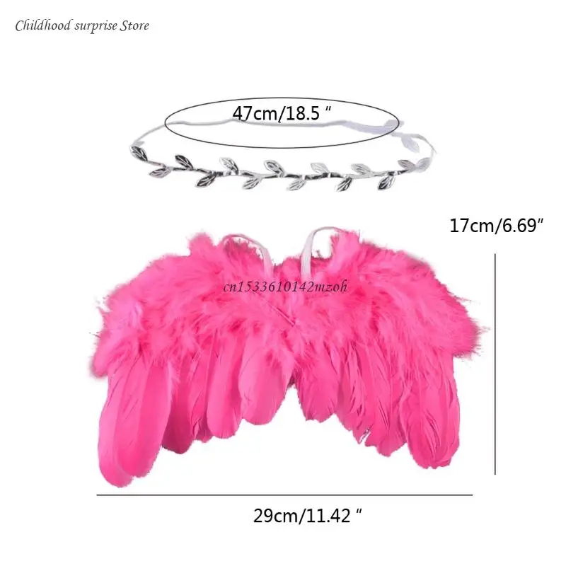 Крылья ангела с перьями реквизит для фотосессии листьями повязка на голову белая