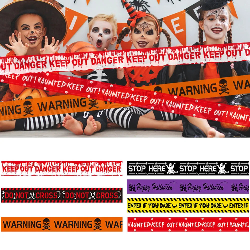 

2024 Halloween Decoration Warning Tape Signs Halloween Prop Window Party Danger Warning Lline Halloween Decor Fright Tape Bundle