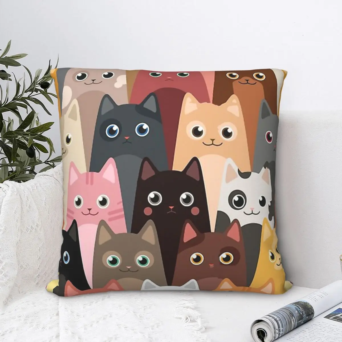 

Suspicious Cats Smiling Throw Pillow Case Animal Animals Kawaii Cute Cushion Home Sofa Chair Print Decorative Hug Pillowcase