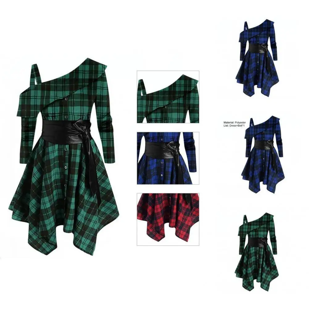 

Shirt Dress High Waist Autumn Dress Plaid Print Corset Party Dress