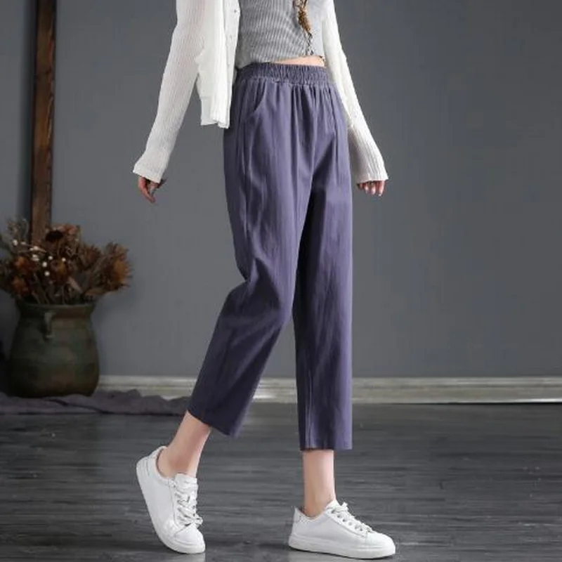 Women's Harem Pants Summer Cotton Linen Capri Pants Female Casual Loose Size Ankle Length Pant Woman Casual Radish Pants