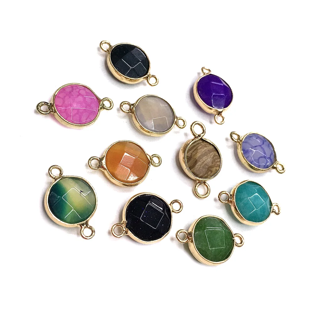 

5pcs Natural Stone Gemstone Round Gilt Edge Connector Handmade Crafts DIY Necklace Bracelet Anklet Accessories for Women 14mm