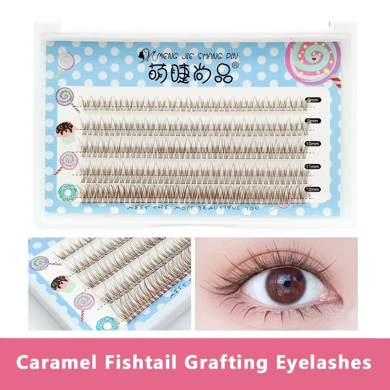 

Caramel Fishtail Lashes 8-12mm Mix Length Fish Tail Type Individual Eyelashes Extensions Single Cluster Natural Fluffy Eyelashes