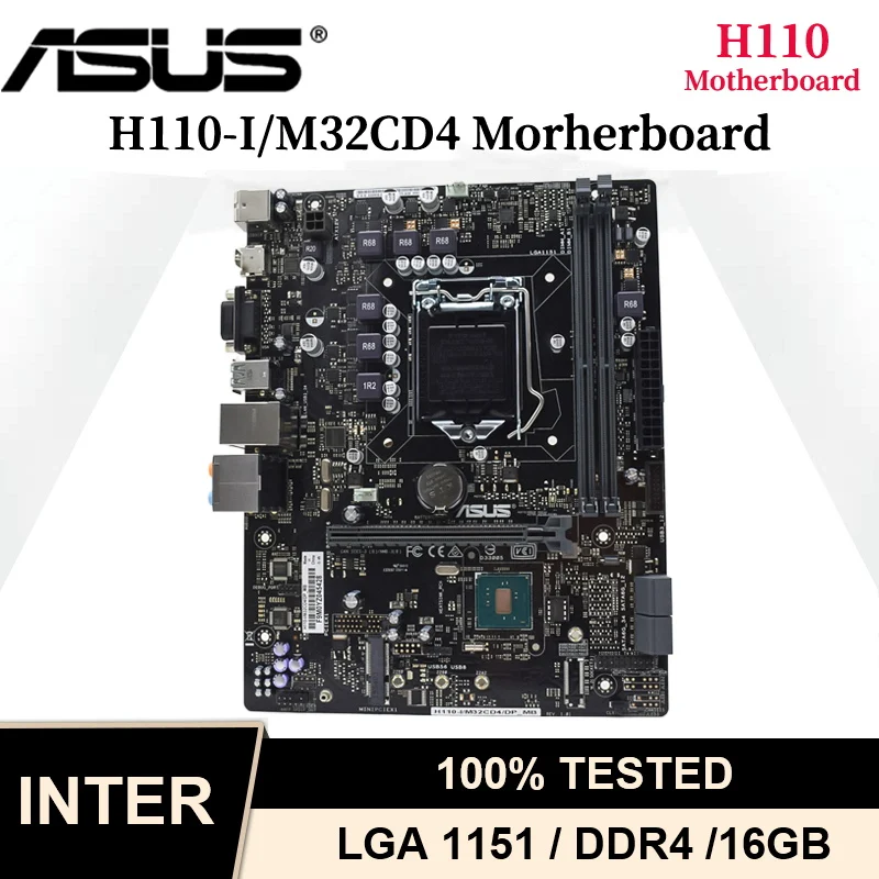 

ASUS H110-I/M32CD4 материнская плата для настольного ПК LGA 1151 Intel H110 DDR4 поддержка Core i3 i5 i7 процессоры PCI-E 3,0 USB3.0 Micro ATX