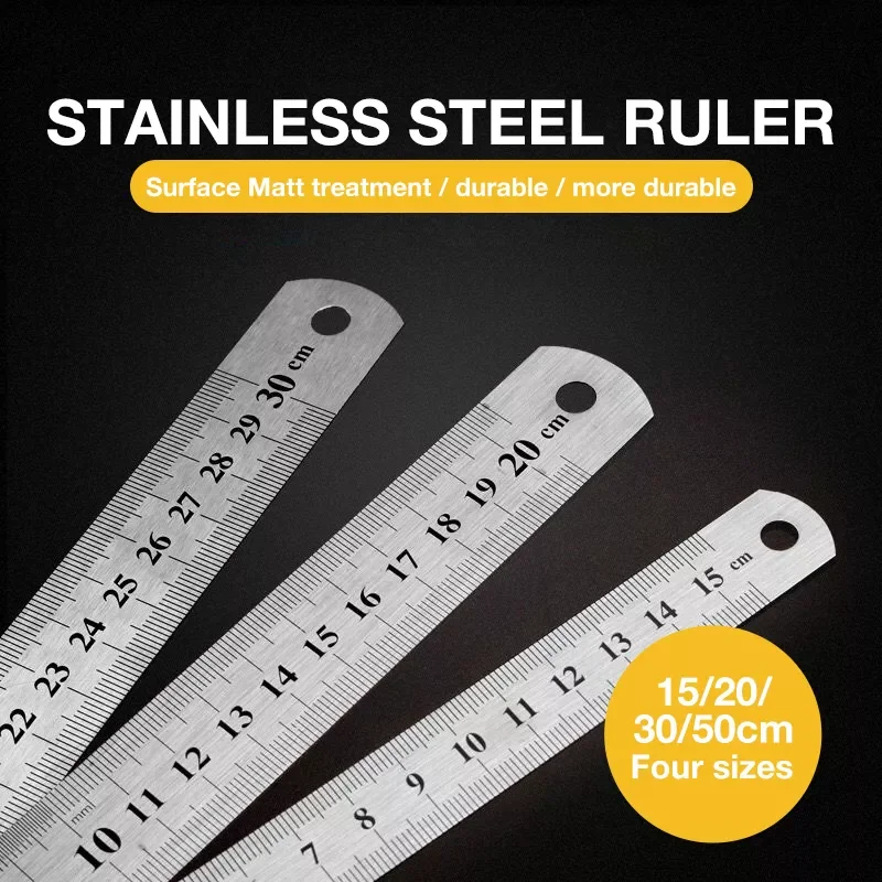 

15cm/20cm/30cm/50cm Double Side Scale Stainless Steel Straight Ruler Measuring Tool 0.7mm/0.5mm School Office Supplies