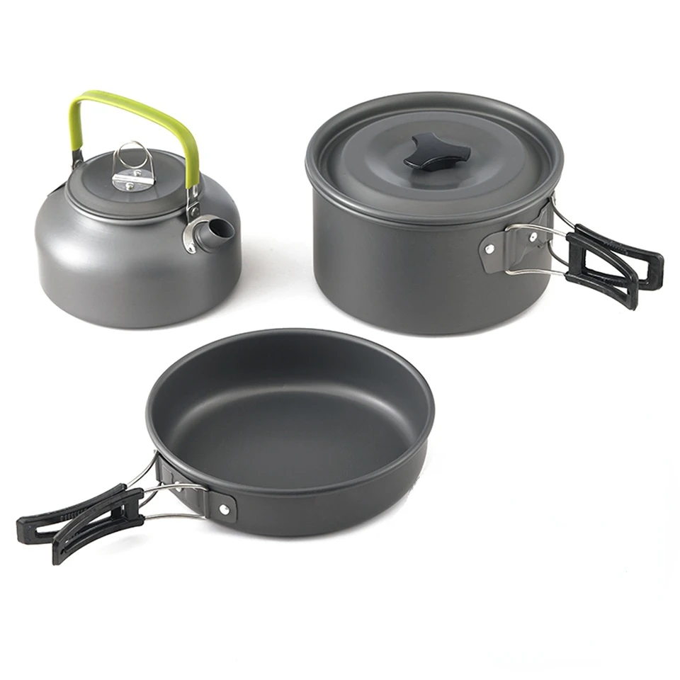 

Portable Non-stick Aluminum Alloy Camping Cookware Outdoor Cooking Teapot Picnic Tableware Kettle Pot Frying Pan 3pcs/set