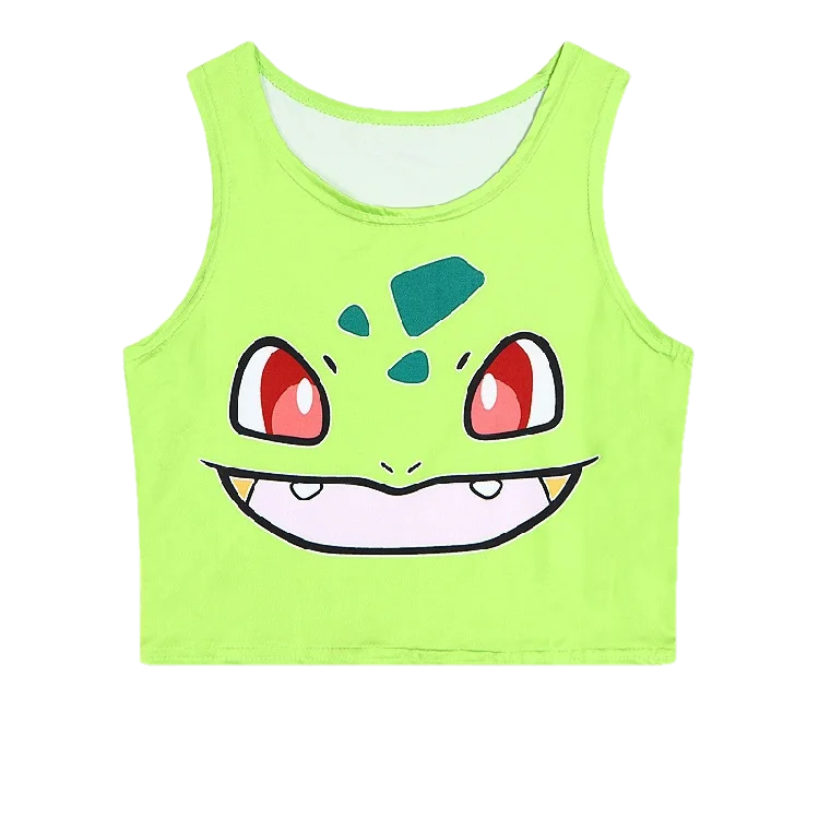 Кроп-топ в стиле Харадзюку С аниме покемонами Модный женский топ с карманами для