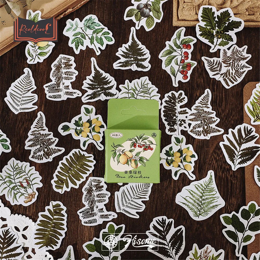 

46pcs/box Retro Plants Mushroom Stickers Planner Stickers DIY Aesthetic Scrapbook Sticker Stationery Supplies Packing