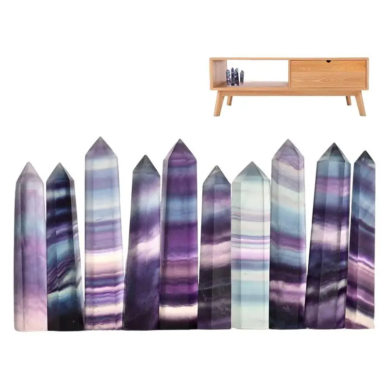 

CM Natural Fluorite Crystal Colorful Striped Fluorite Quartz Crystal Stone Point Healing Hexagonal Wand Stone