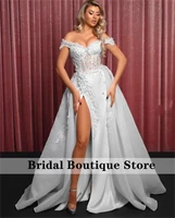 new arrival wedding dresses 2022 off shoulder high slit beaded pearls mermaid bridal dress vestido de noiva bride gowns