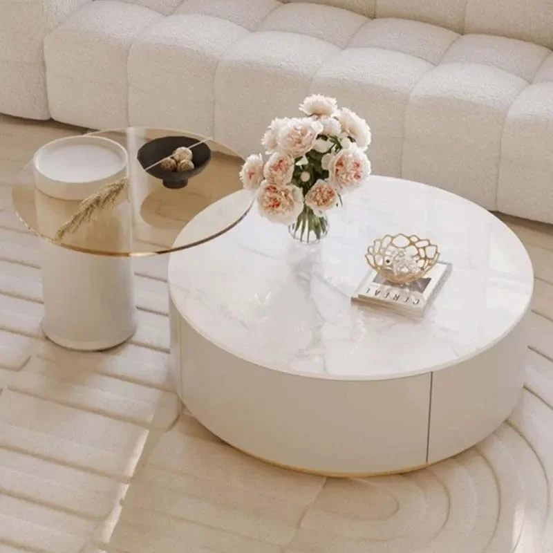 Скандинавский прозрачный круглый журнальный столик из каменной плиты для