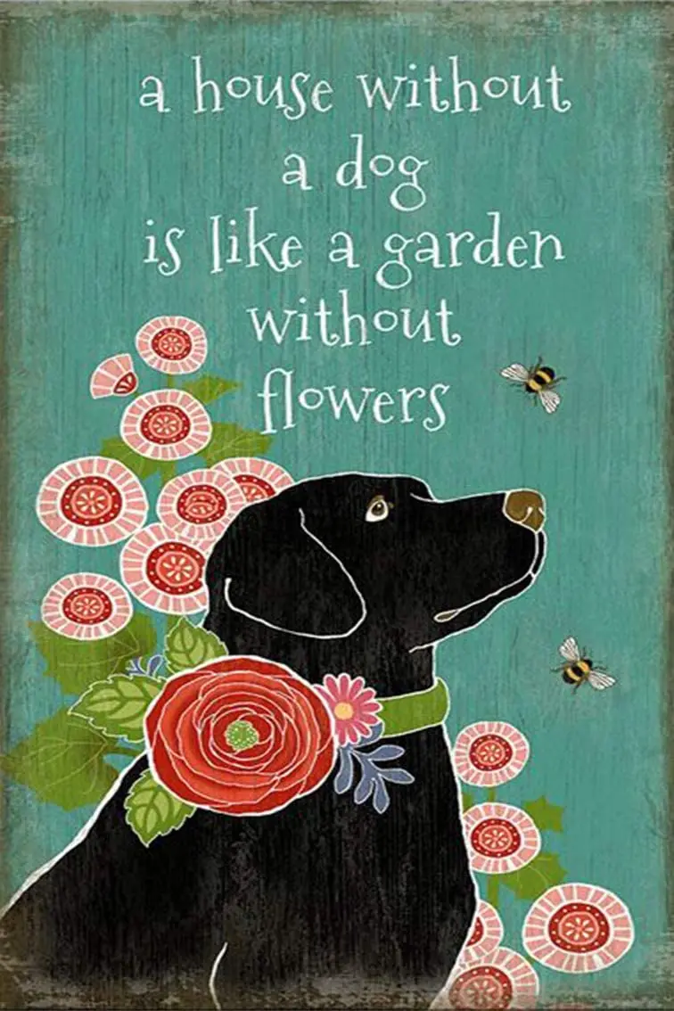 

ZMKDLL A House Without a Dog is Like a Garden Without Flower Tin Sign Art Metal Wall Plaque Decor Outdoor Indoor Wall Panel