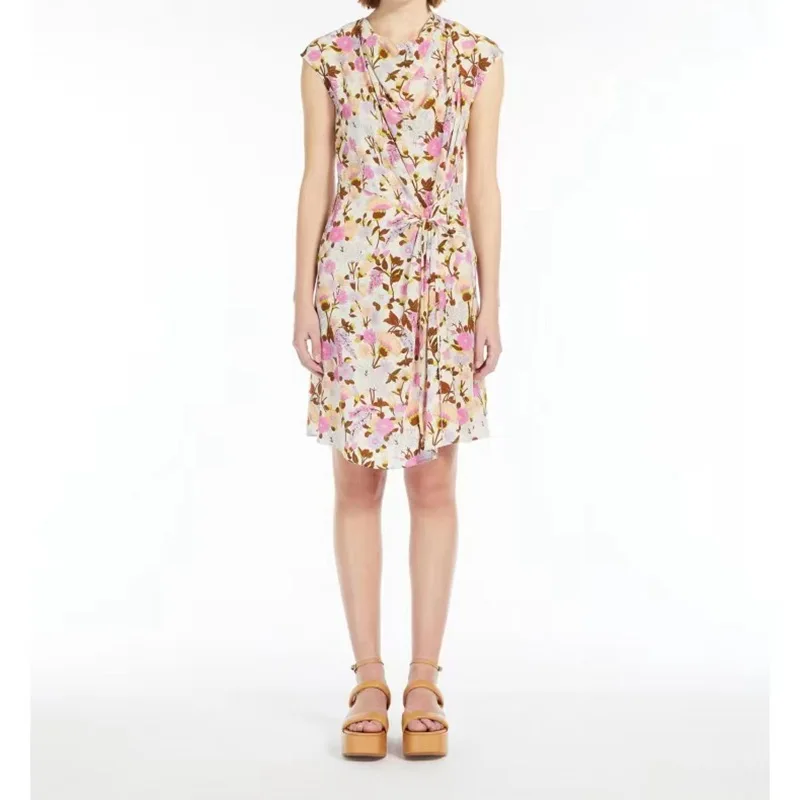 

Женское приталенное платье из натурального шелка, асимметричное платье на шнуровке с принтом, новинка весны-лета 2023