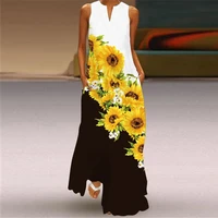 sleeveless v neck elegant white dress 2022 casual plus size dresses women summer floral print maxi dress beach boho sundress 5xl
