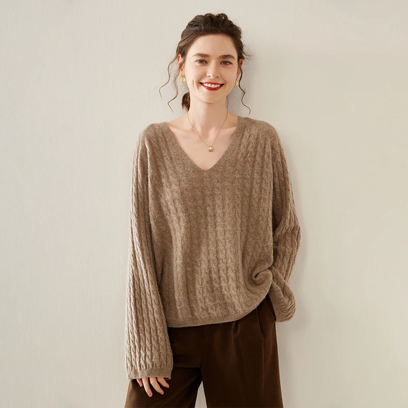 Женский кашемировый свитер с V-образным вырезом повседневный Универсальный