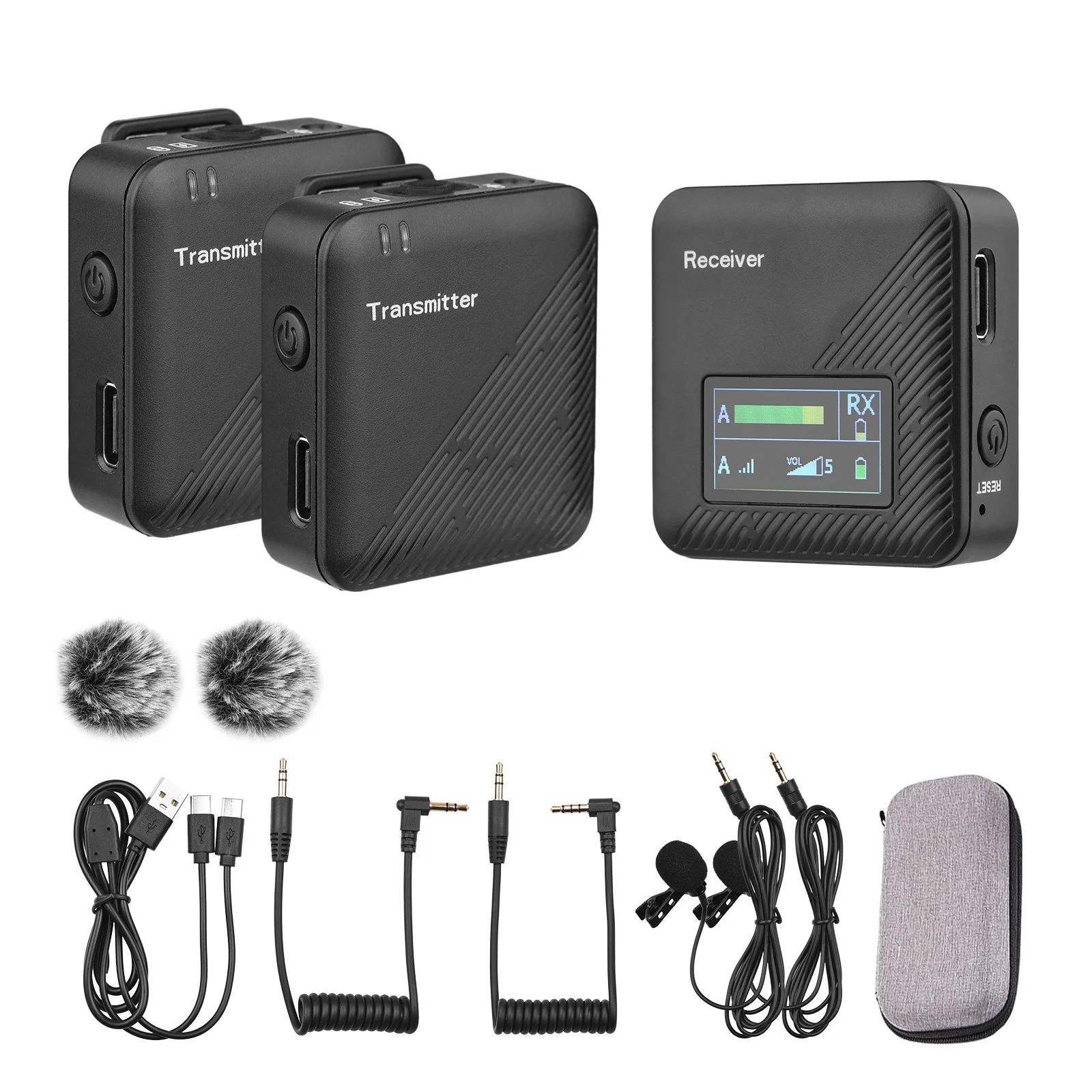 

2.4G Mini Wireless Lavalier Microphone System 2 Transmitter 1 Receiver Omnidirectional Mic for Camera Phone Vlog Video Interview