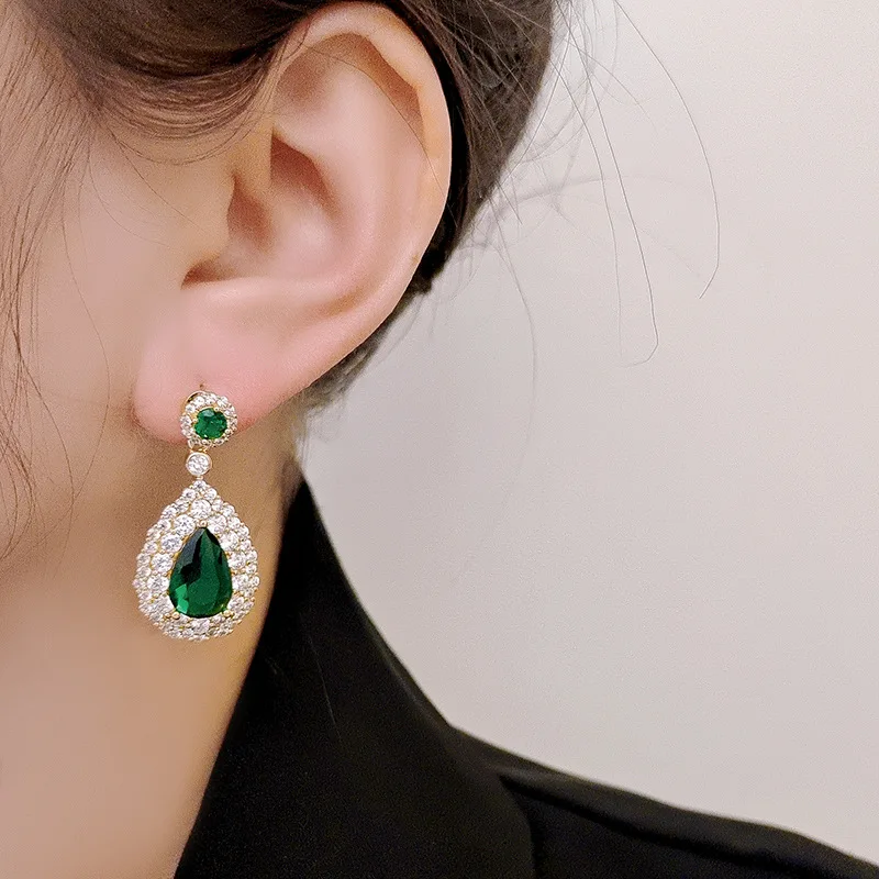 

Luxury Green Cubic Zirconia Waterdrop Earrings for Women Noble Wedding Party Drop Earring Birthday Gift Lady Fashion Jewelry