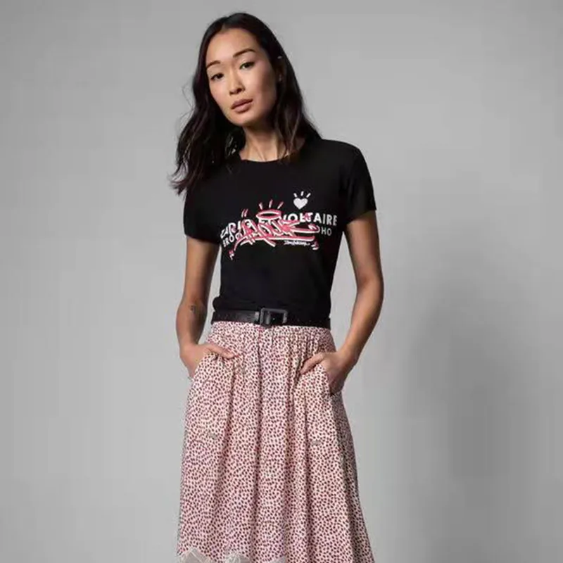 

New Arrival Woman Tshirts Tops Cotton Print Zadig and Voltaire Tshirts Short Sleeve Summer Tops for Women Vintage Woman Tshirts
