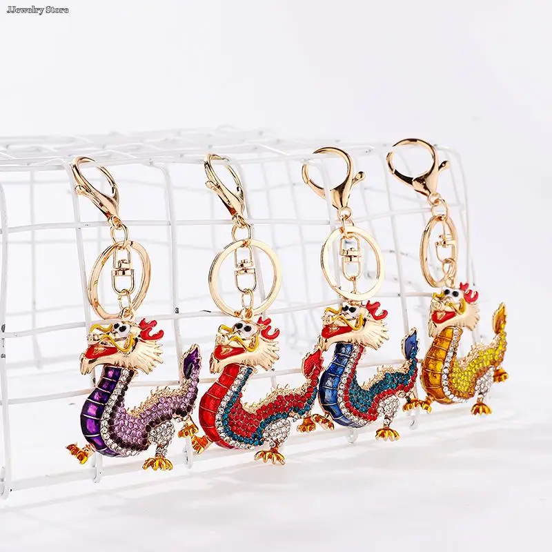 

1pc Cartoon Rhinestone Chinese Zodiac Dragon Pendant Keychain Women Men Bag Accessories Gift