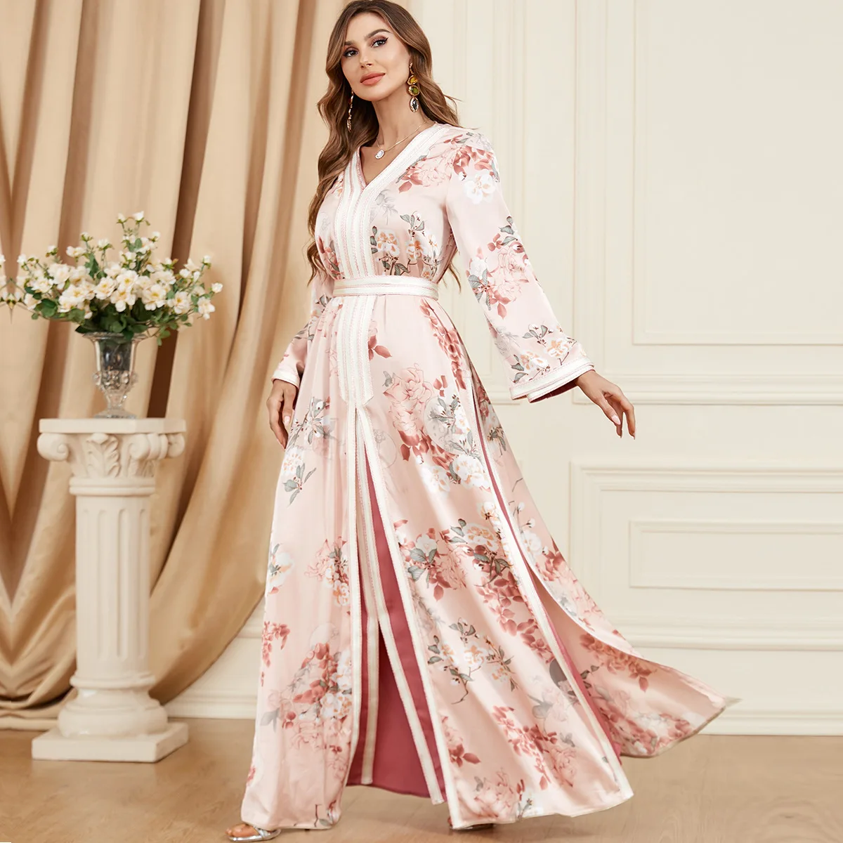 

2023 Robe Turkey Muslim Abaya Dress Print Women Morocco 2 Piece Set Eid Ramadan Party Dresses Dubai Abayas Belted Maxi Vestdios